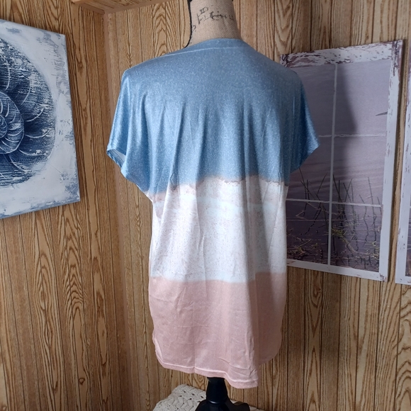 Seascape print pocket round collar t shirt - Picture 4 of 7